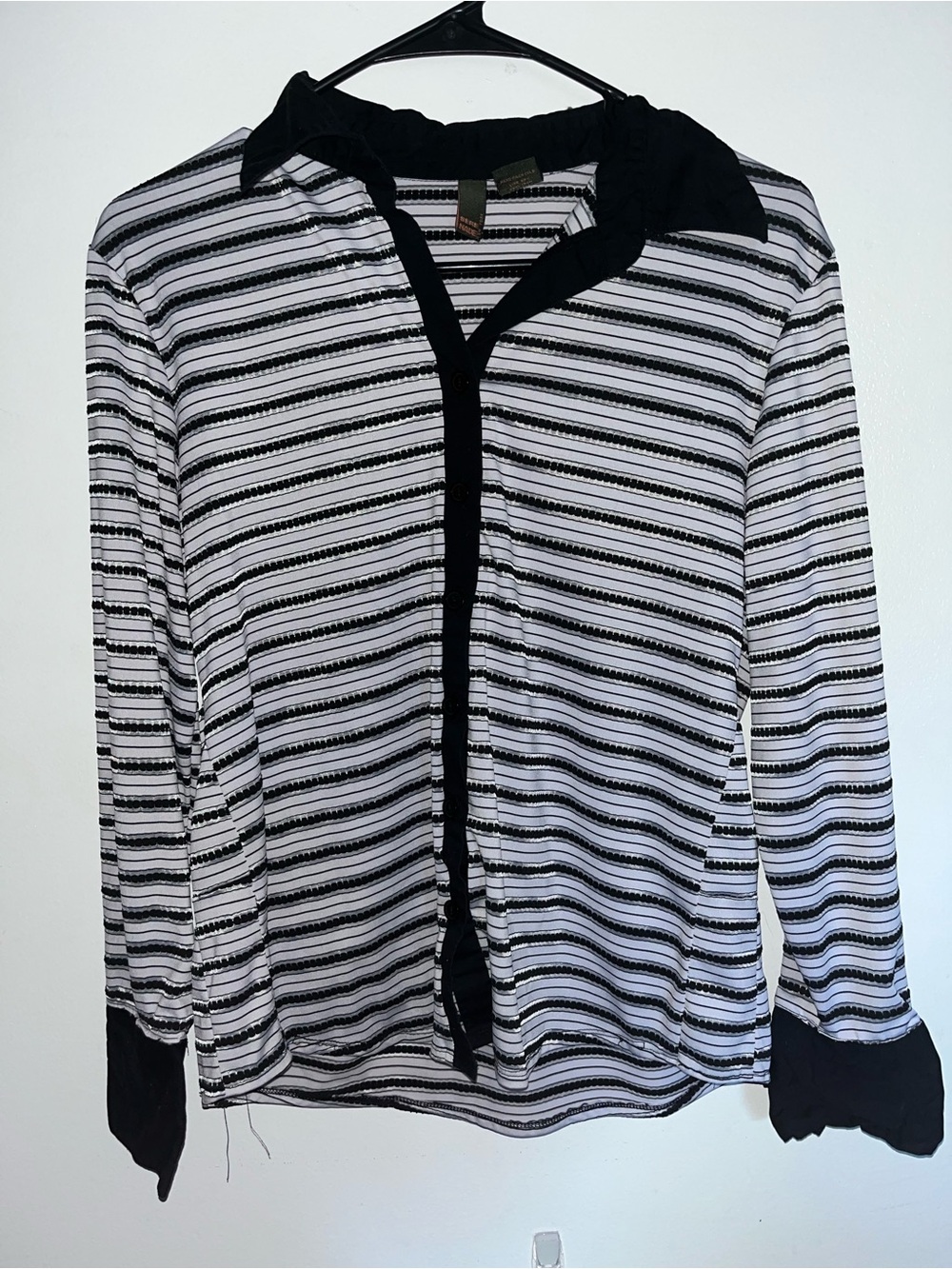 Striped Button-Down Blouse in Black and White